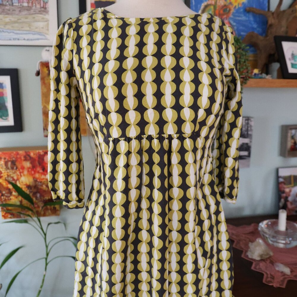 ~Boden~ 3/4 sleeve Retro Geometrical Print Dress w/Pockets Viscose US 8 UK 12